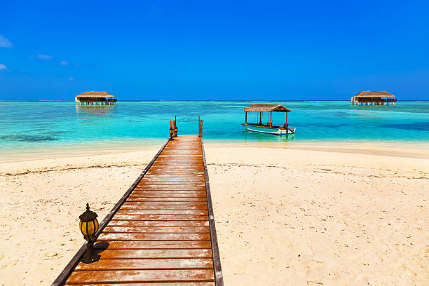istock Boat and bungalow on Maldives island 503195896