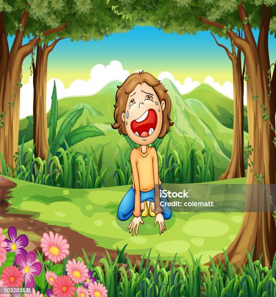 Woman Crying At The Forest Stock Illustration - Download Image Now - Adult, Adults Only, Blue