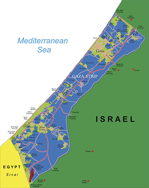 Gaza Strip map Detailed map of  Gaza Strip. israel egypt border stock illustrations