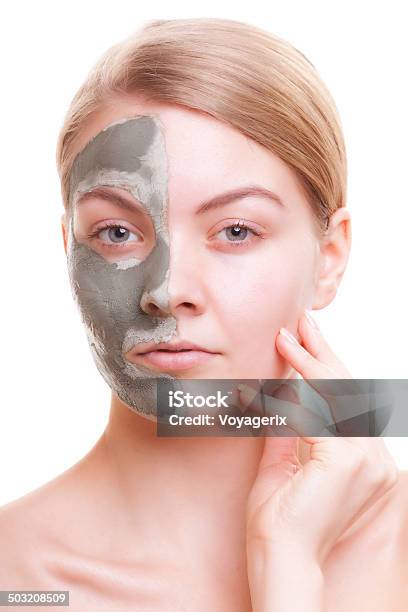 Skin Care Woman Applying Clay Mask On Face Spa Stock Photo - Download Image Now - Acne, Adult, Algae