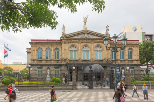 San Jose, Costa Rica - May 17, 2014: National Theatre of Costa Rica in San Jose, Costa Rica. The building is located in the central section of San Jose, Costa Rica.