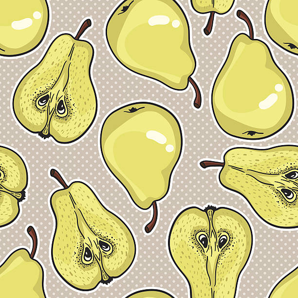 ilustraciones, imágenes clip art, dibujos animados e iconos de stock de patrón con maduros peras - portion apple food pattern