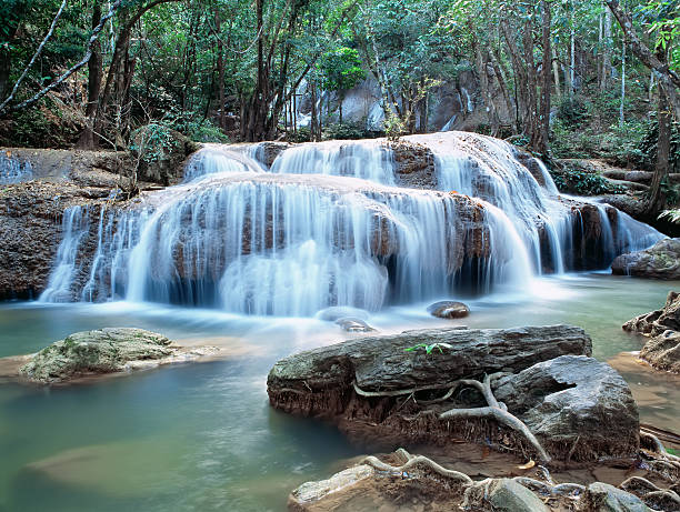 cataratas de erawan - national park kanchanaburi province thailand waterfall imagens e fotografias de stock