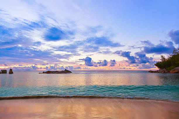 istock Seychelles tropical beach at sunset 503218606