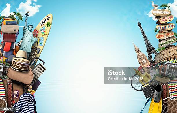 Luggage Goods For Holidays Stock Photo - Download Image Now - Travel, Image Montage, Composite Image