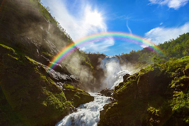Giant Kjosfossen waterfall in Flam - Norway - nature and travel background