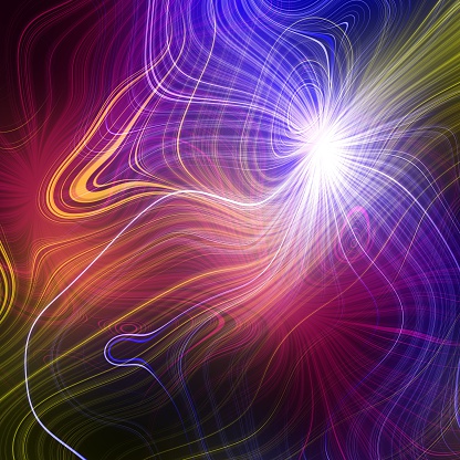 Electrical discharges. Abstract plasma discharge as a background. Psychedelic color image. Abstract bright plasmatic texture on black background