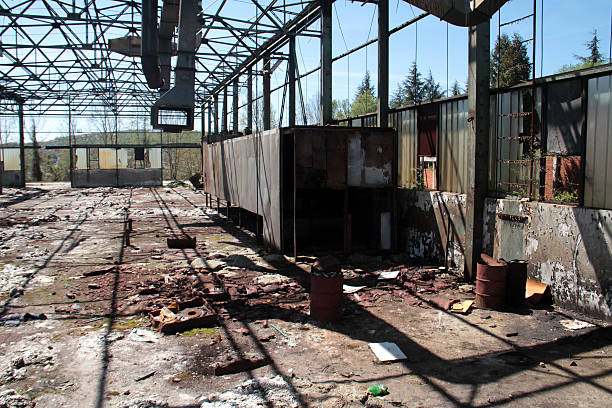 istock Old creepy, dark, decaying, destructive, dirty factory 503221282