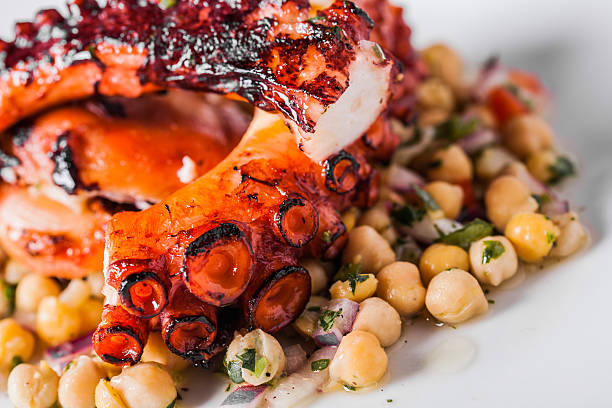 Cooked Octopus Plate with ChickPeas stock photo
