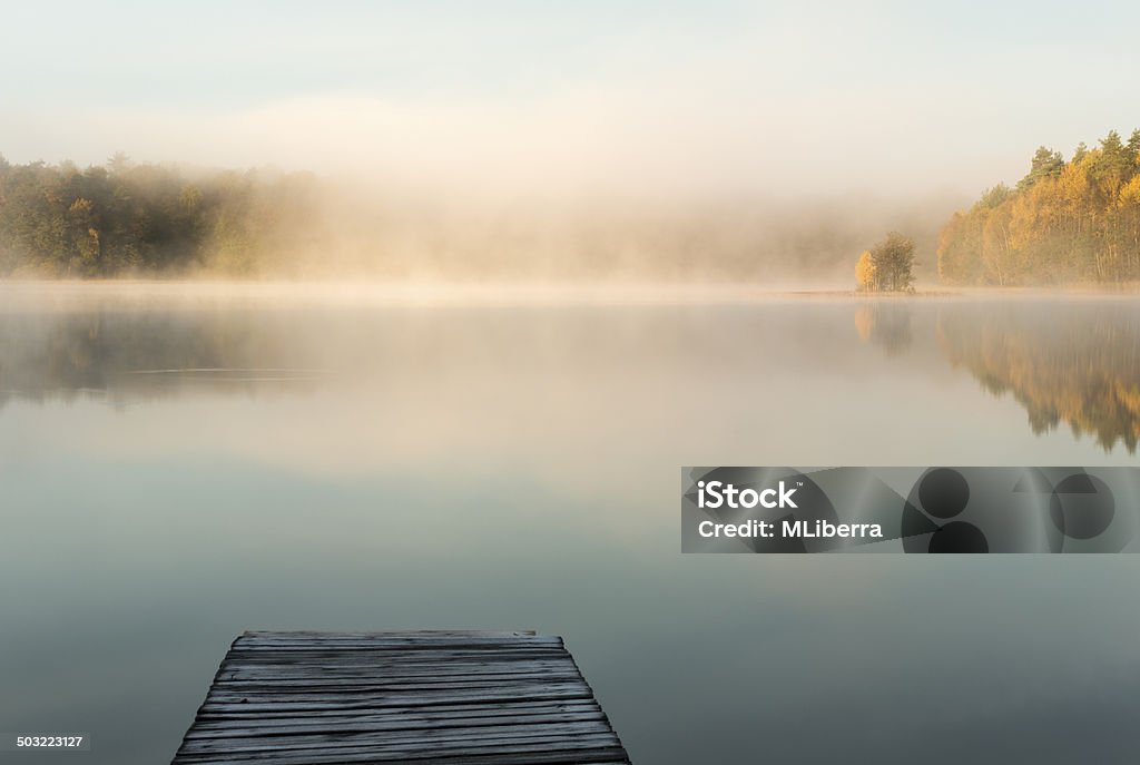 Silent morning Colorful sunrise on Bobiecino lake in north Poland. Pomerania province. Lake Stock Photo