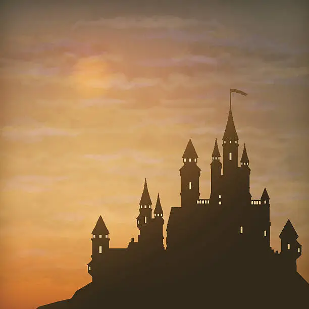 Vector illustration of Fantasy Vector Castle Moonlight Sky