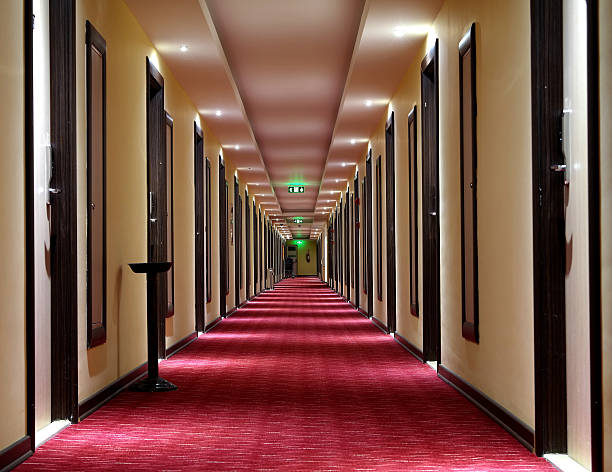 istock beautiful hotel corridor with carpet 503224794