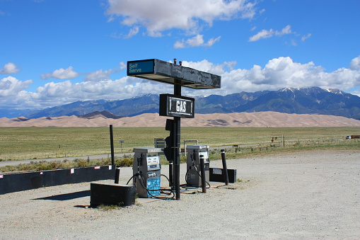 Old Gas Station in deset surrounding (Great Sanddunes National Monument)
