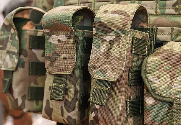 Pouches for ammunition closeup. Weapons and ammunition