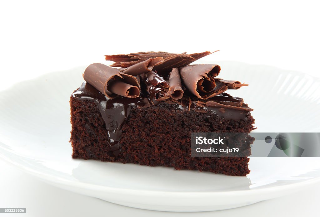 Chocolate Cake Delicious chocolate cake decorated with shavings of chocolate. Chocolate Cake Stock Photo