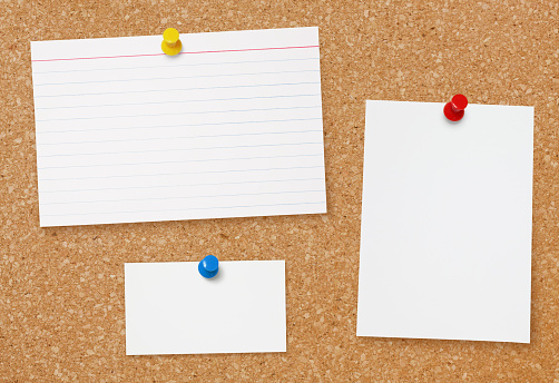 Bulletin Board with index card, note and business card