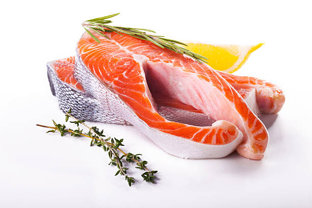 istock Fresh Raw Salmon Steak isolated on a White Background 503226721