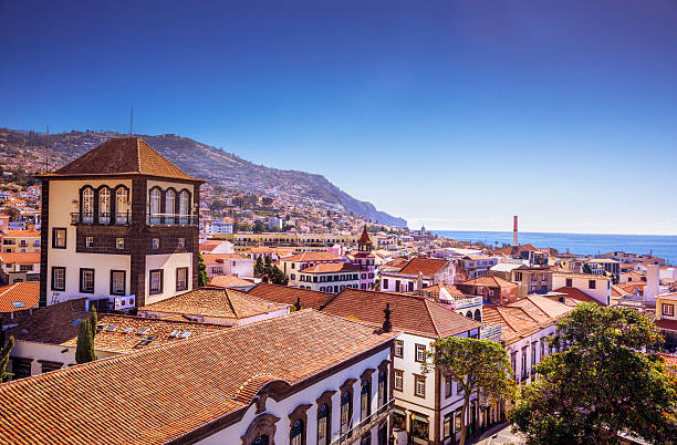 View over Funchal Downtown Elevated view over the downtown of Funchal on Madeira, Portugal historic district photos stock pictures, royalty-free photos & images