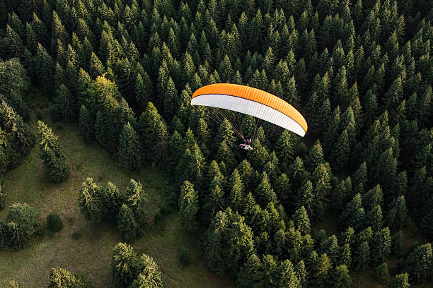 istock aerial view of paramotor flying over the forest 503228766