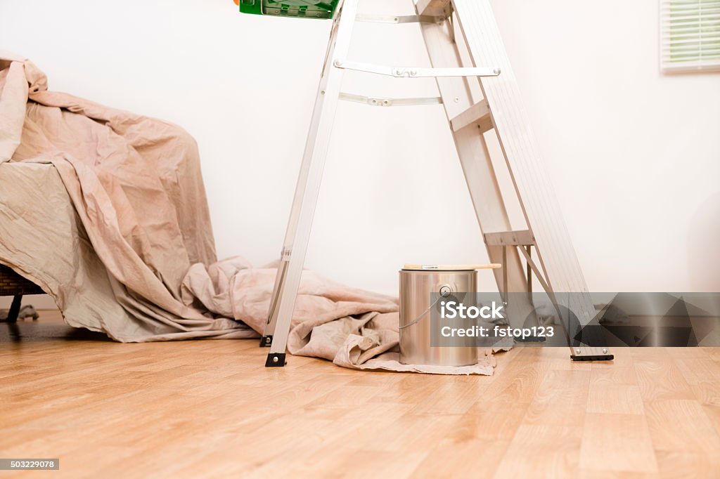 Home Improvement Painting Supplies Ladder Drop Cloth Furniture Stock Photo  - Download Image Now - iStock