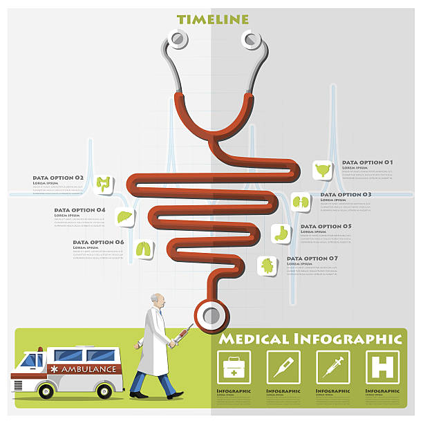 timeline-gesundheit und medizinische infografik - dickdarm verdauungstrakt grafiken stock-grafiken, -clipart, -cartoons und -symbole