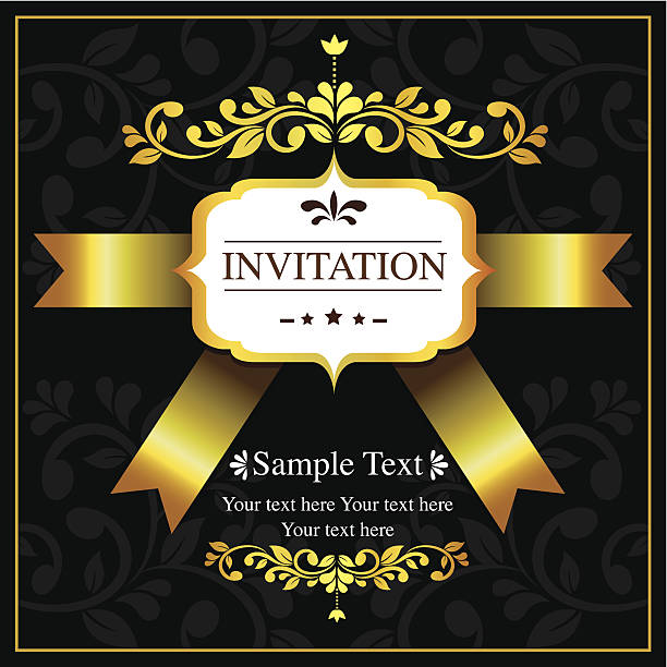 ilustrações, clipart, desenhos animados e ícones de cartão de convite de estilo preto e dourado - craft ribbon flower black
