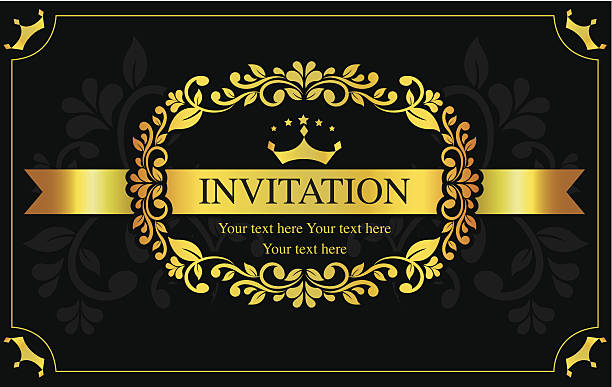 ilustrações, clipart, desenhos animados e ícones de cartão de convite de estilo preto e dourado - craft ribbon flower black