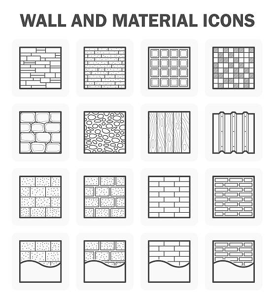 ilustraciones, imágenes clip art, dibujos animados e iconos de stock de pared conjuntos de iconos - stone brick pattern concrete