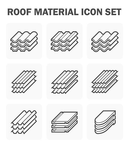 Roof Roof material icon set. zinc stock illustrations