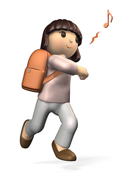 Girl to school at a gallop. isolated, computer generated image