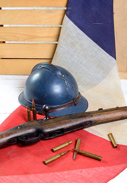 istock french helmet of the First World War with gun 503241721
