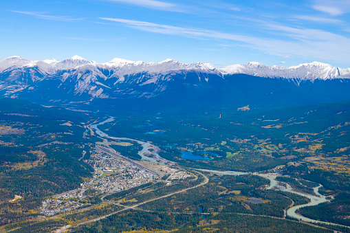 Overlooking the town of Jasper from the mountain top - Jasper National Park, Alberta, Canada