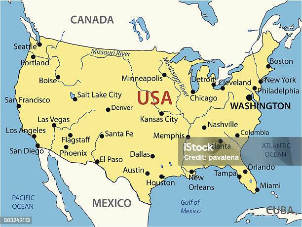 Vetores de Os Estados Unidos Da Américavetor Mapa e mais imagens de Rio Mississipi - Rio Mississipi, Mapa, EUA