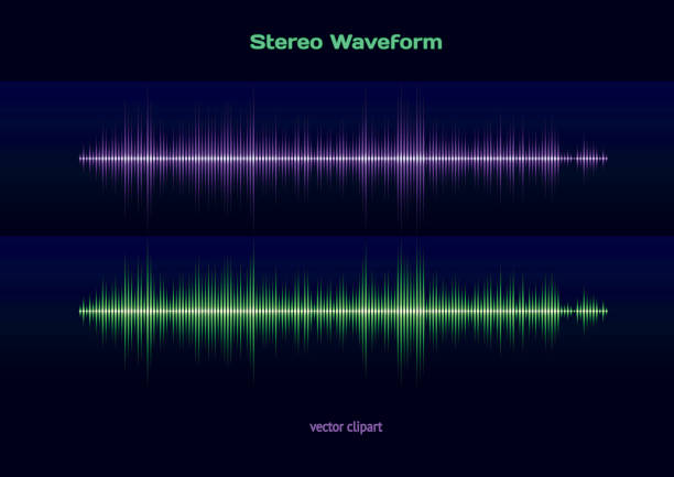 illustrazioni stock, clip art, cartoni animati e icone di tendenza di audio stereo forma d'onda - techno backgrounds technology digital display