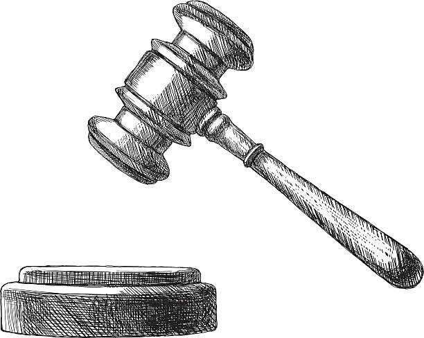 스케치 의사봉 - gavel auction law courthouse stock illustrations