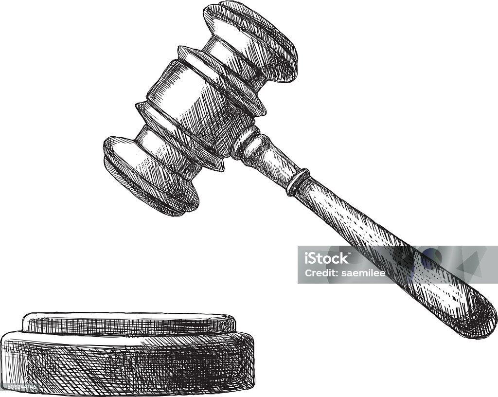 Sketch Gavel Hand drawn vector illustration of judge gavel. Gavel stock vector