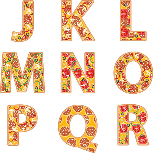 illustrazioni stock, clip art, cartoni animati e icone di tendenza di pizza alfabeto j a p - alphabet letter n food fruit