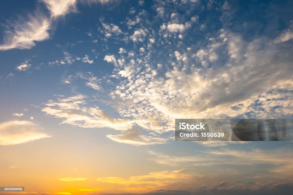 Blue sky background with cloud in evening time. Backgrounds Stock Photo