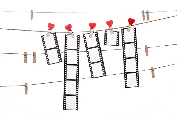 Photo of heart  shape clip on a  twine, hanging Negatives, love movie