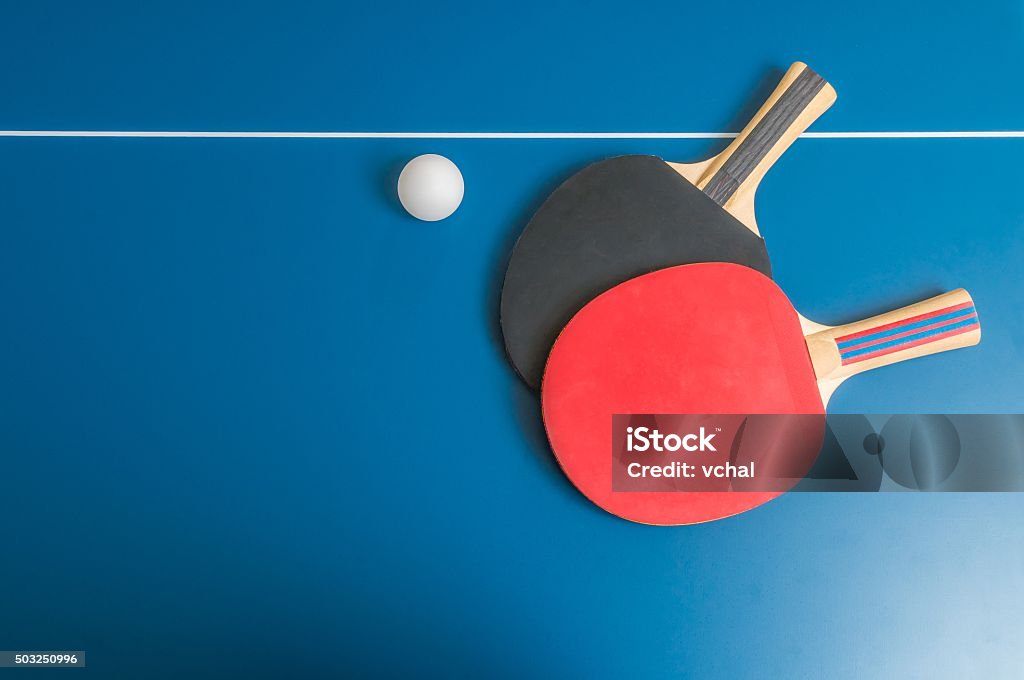 Ping pong or table tennis background with rackets Table Tennis Stock Photo