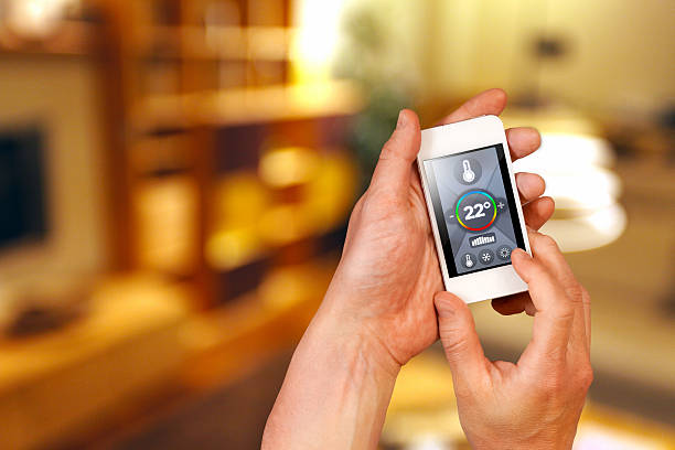 istock Smart home automation: remote controlling house temperature, Celsius degrees 503256075
