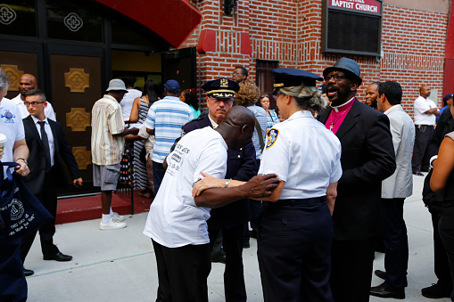 New York City, NY, USA - July 23, 2014: Funeral services for Staten Island resident Eric Garner, who died after a scuffle with NYPD officers, were held in Brooklyn