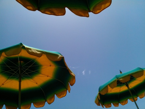 Detail of sunshades in the beach on a summer day.