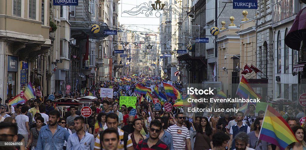 22. LGBT Pride March Istanbul, Turkey - June 29, 2014: People in 22. LGBTI Pride March held in Istiklal Avenue, Istanbul. Beyoglu Stock Photo