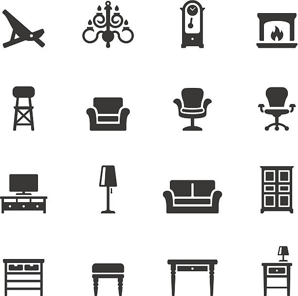 Soulico icons - Home Interior Soulico collection - Home Interior icons. fireplace and armchair stock illustrations