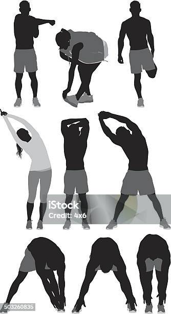 People Stretching Sports Activity Stock Illustration - Download Image Now - Stretching, In Silhouette, Men