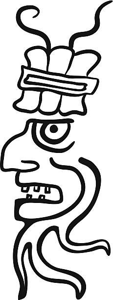 Face in style of Maya Indians, vector illustration on white background