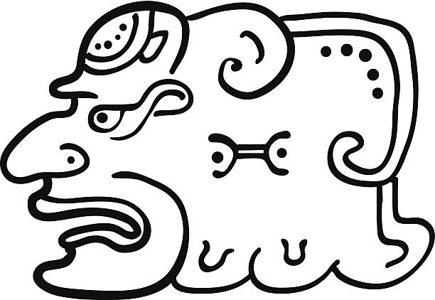 Face in style of Maya Indians, vector illustration on white background