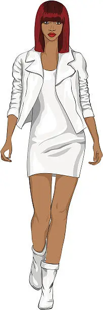 Vector illustration of vector fashion black girl in a white leather suit