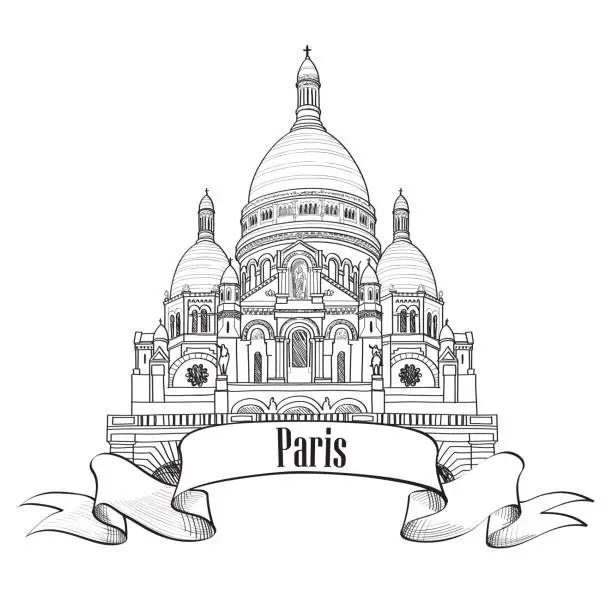 Vector illustration of Sacre Coeur Cathedral on Montmartre Hill in Paris